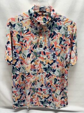 Bad Birdie Polo Shirt Mens Size XL Floral Abstract In Bloom Performance Golfer